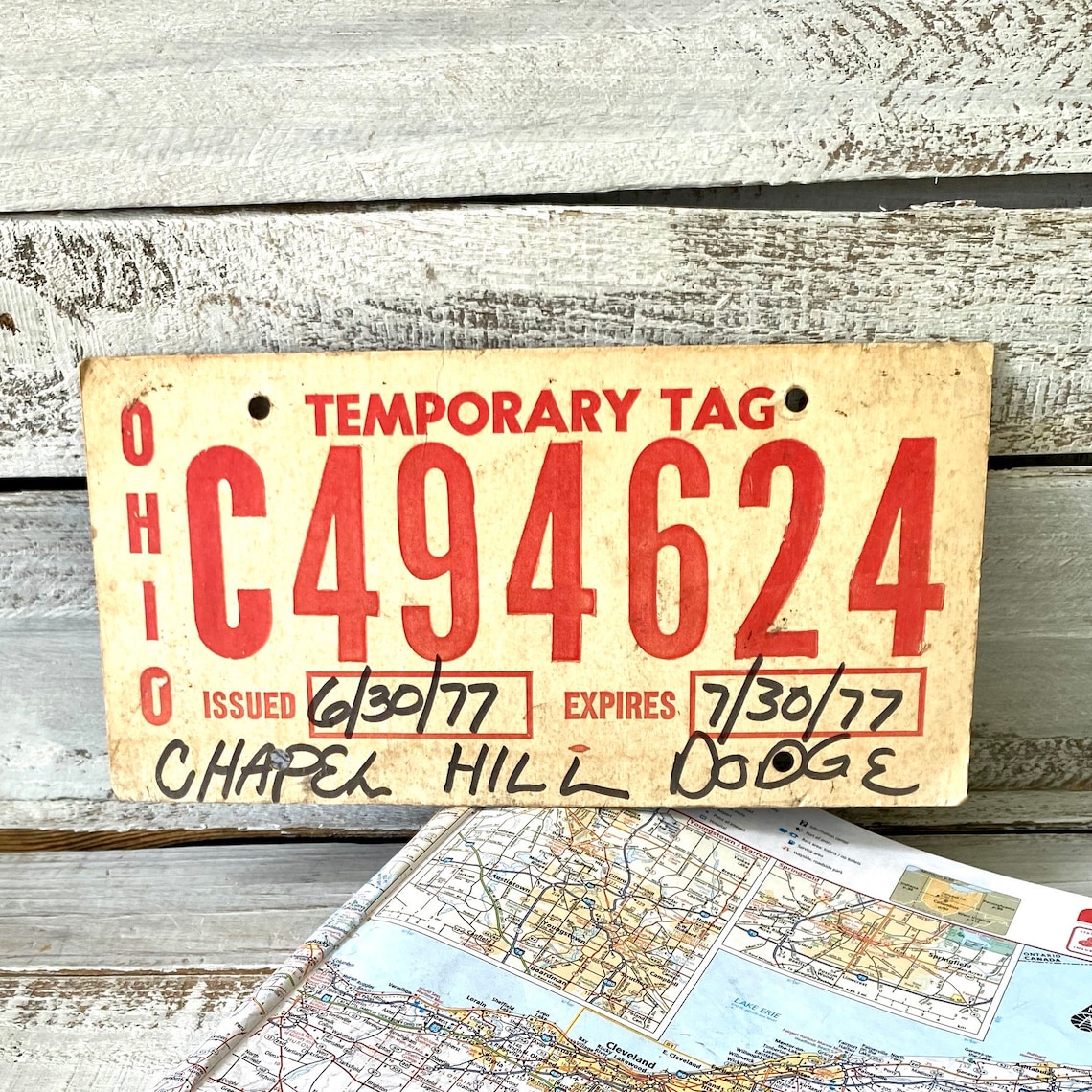 Vintage 1977 Ohio Cardboard Temporary Tag License Plate Red Etsy