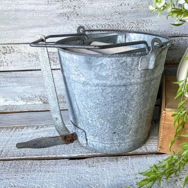Vintage Galvanized Metal Mop Bucket with Rollers Etsy