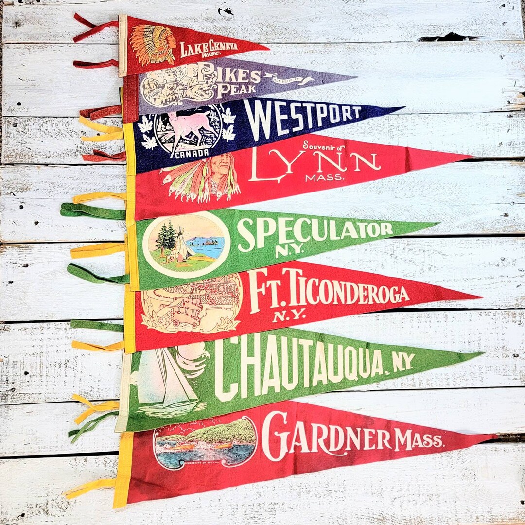 Vintage Souvenir Felt Pennants Red Blue Green Pennants Etsy