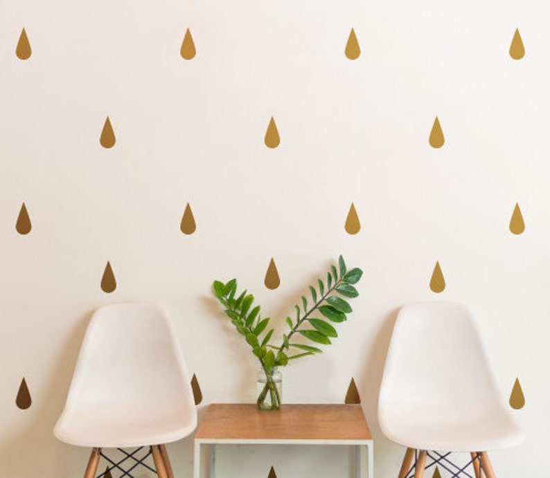 Gold Raindrops Pattern Animals Kids Nursery Removable Wall Decal Sticker MS171VC-Gold image 1