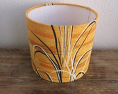 Vintage barkcloth lampshade. Orange yellow black white. Botanical rustic boho. Vintage mid century 1950s. Floor lamp. Table lamp.