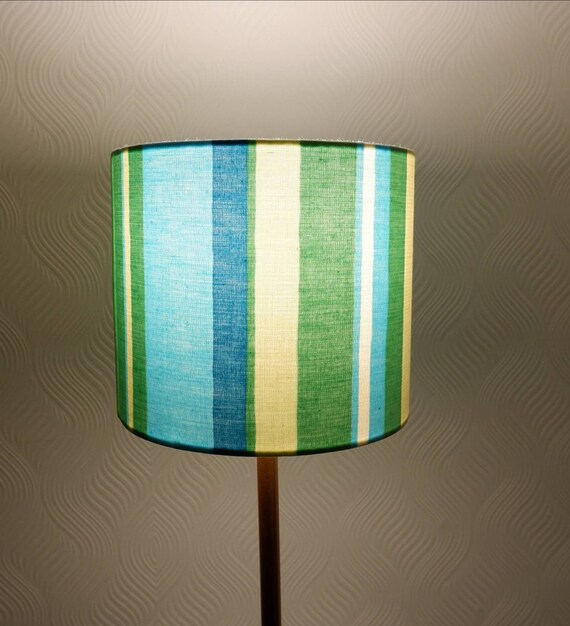 Striped Retro Lampshade Vintage Fabric 50s 60s Green Blue