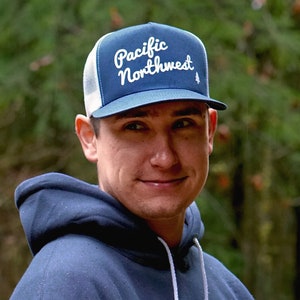 Pacific Northwest Retro Script - Five Panel Mesh Adjustable Trucker Hat (One Size Fits Most)