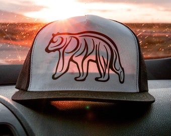 Spirit of the PNW - Black Bear - Five Panel Mesh Adjustable Trucker Hat (One Size Fits Most) - Bold, Iconic Pacific Northwest Imagery