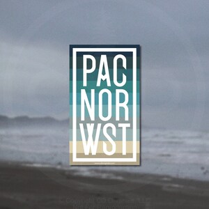 May include: A sticker with a blue, green, and beige color scheme. The sticker has the text "PAC NOR WST" in white letters. The text is arranged vertically with each word on a separate color stripe. The sticker has a website address at the bottom: "www.cdoriginals.com".