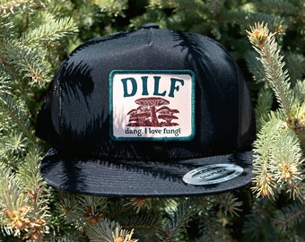 Dang, I Love Fungi (DILF) - Five Panel Mesh Trucker Patch Hat (One Size Fits Most) - For all you fun-guys and fun-girls out there