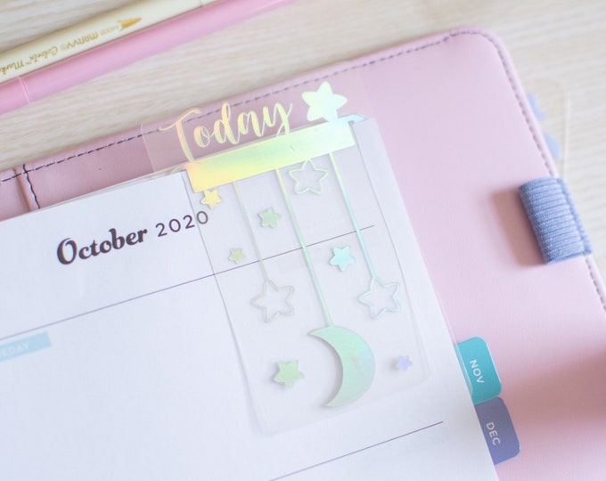 Custom Planner Page Marker, Top Tab Holographic Stars and Moons Planner