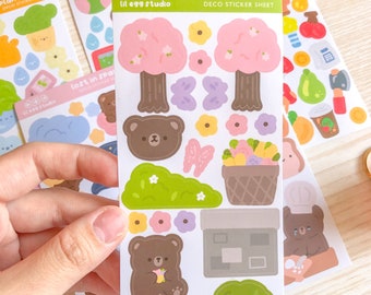 Spring flowers | vinyl cute bear sticker sheet | bullet journal scrapbook stickers