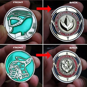 EMERALD 1 & 2 GREEN metal variants Challenge coins Dragon Power Rangers