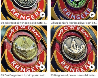 93 5 power coins set solid metal gift for Bandai 1993 Mighty Morphin Power Rangers morpher only.