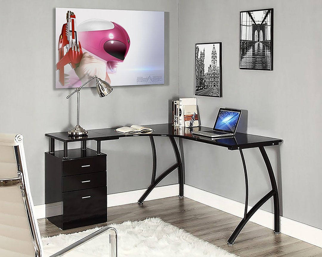 Power Rangers Room Pink Mighty Morphin Power Rangers Glass Poster of Pink Ranger Art Printed on ...