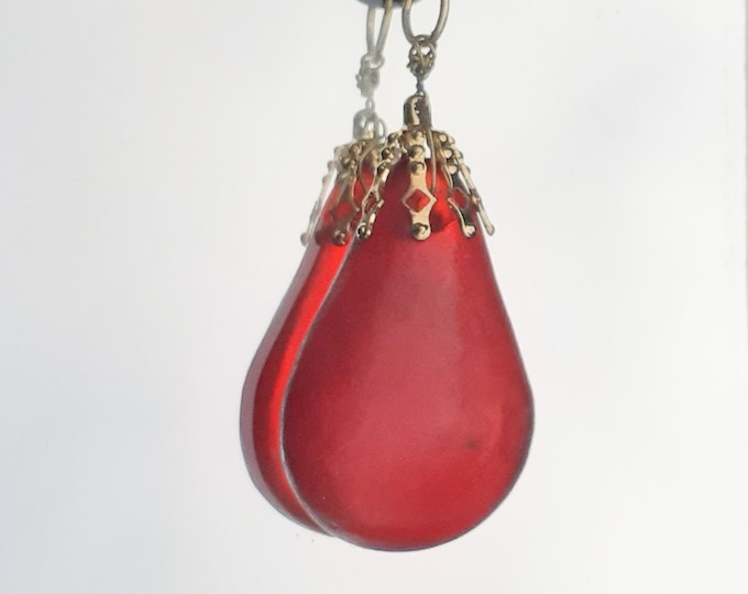 Hand Shaped Red Sea Glass Teardrop  Pendant