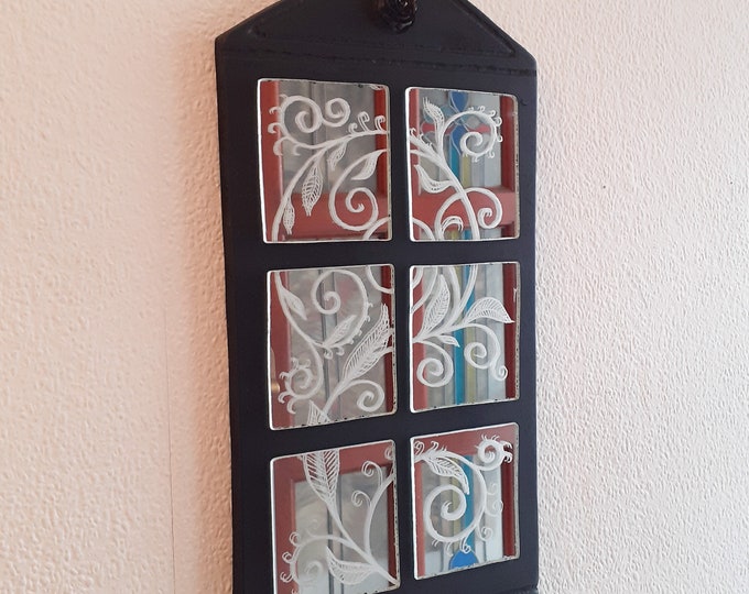 Upcycled Six Panel Mirror, Hand Engraved