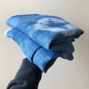 Indigo dyed scarf, shawl, shibori, naturally plant dyed, linen, botanical plant dyes