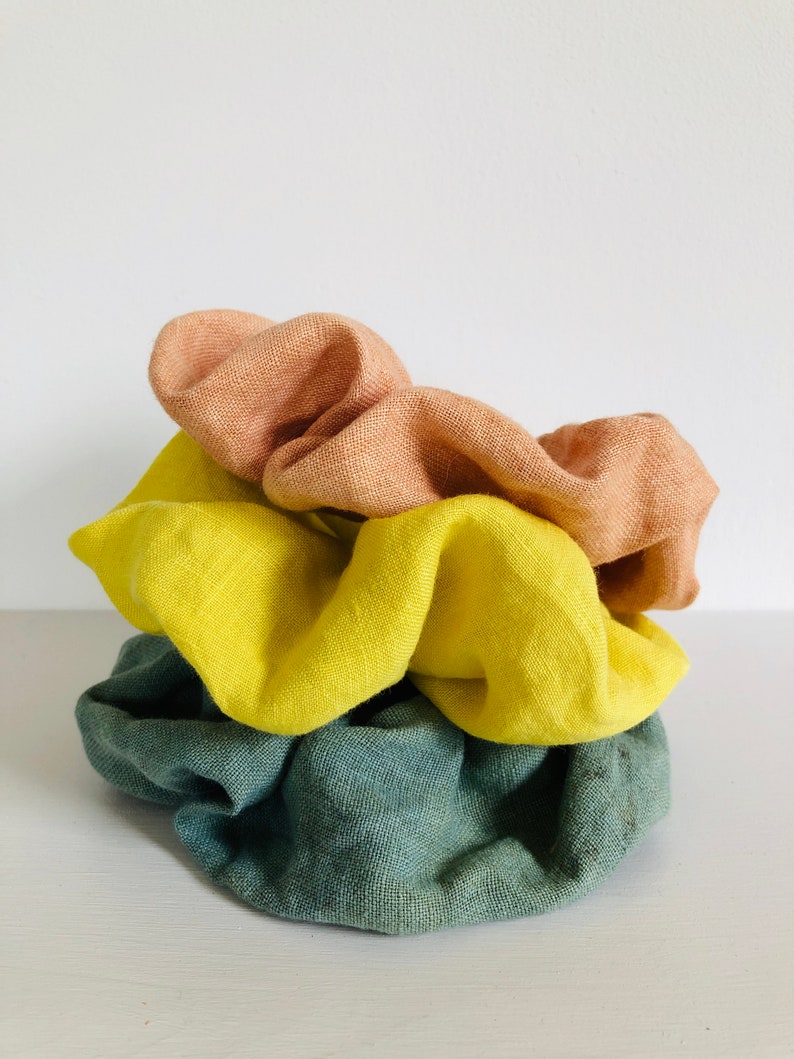 scrunchie, naturally plant dyed, linen dye, lightweight, botanical plant dyes, cutch image 4