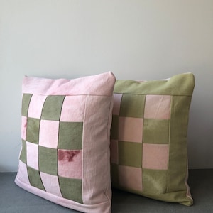 Plant dyed pillowcase, patched pillow cover, naturally plant dyed, cotton cushion, botanical plant dyes, one-of-a-kind