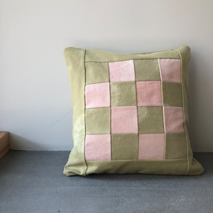 Plant dyed pillowcase, patched pillow cover, naturally plant dyed, cotton cushion, botanical plant dyes, one-of-a-kind
