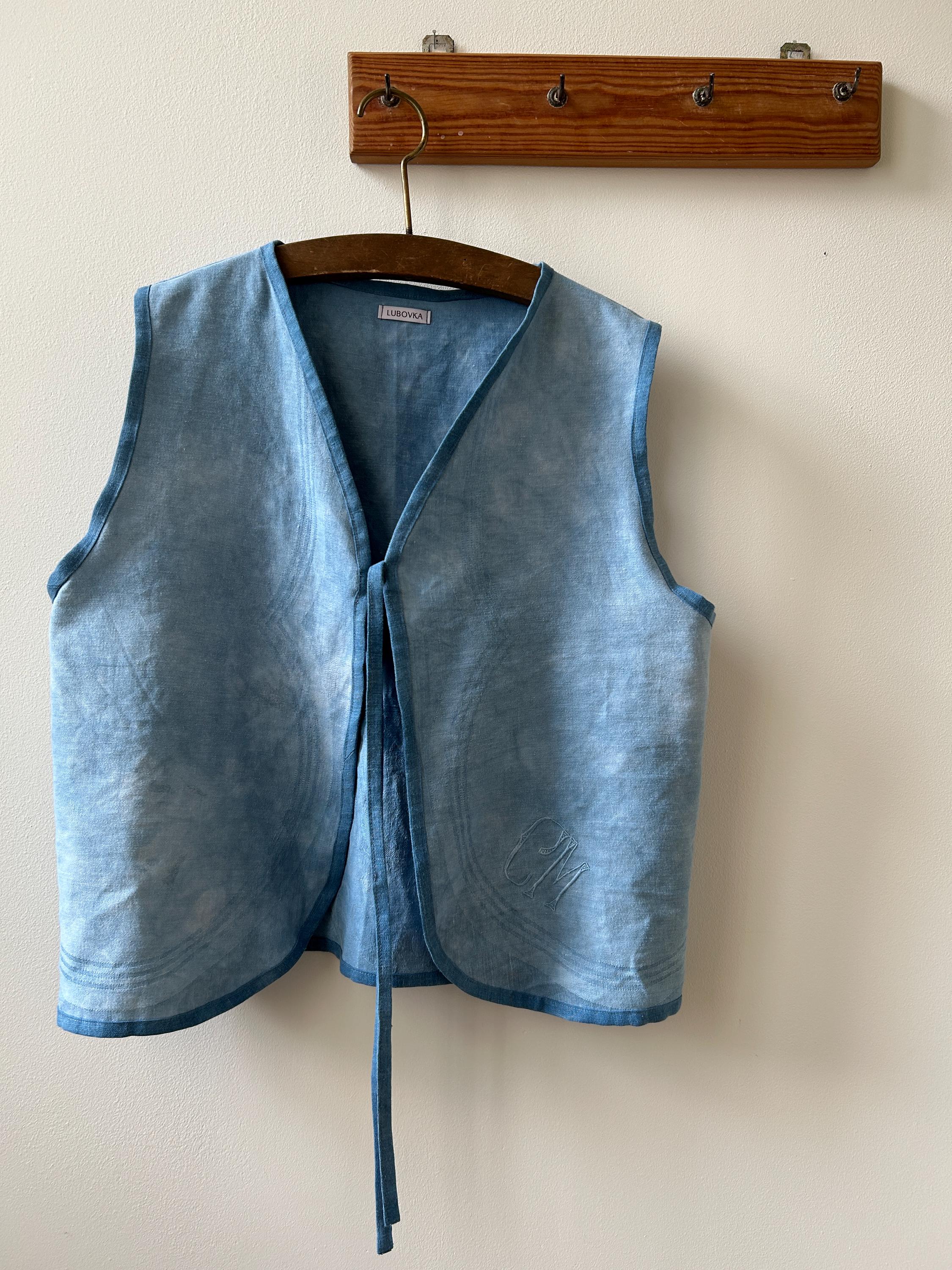 Indigo Dyed Cotton Vest, Vintage Textiles, Embroidery, Naturally Plant Dyed, Cotton, Botanical Dyes, One-Of-A-Kind
