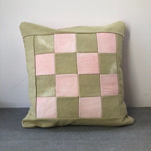 Plant dyed pillowcase, patched pillow cover, naturally plant dyed, cotton cushion, botanical plant dyes, one-of-a-kind