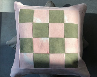 Plant dyed pillowcase, patched pillow cover, naturally plant dyed, cotton cushion, botanical plant dyes, one-of-a-kind