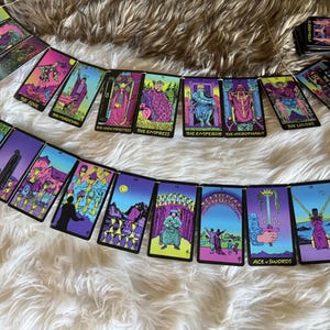 Banner de cartas del Tarot Waite clásico de neón - CONJUNTO COMPLETO Decoración de pancartas de Tarot Bandera de fiesta