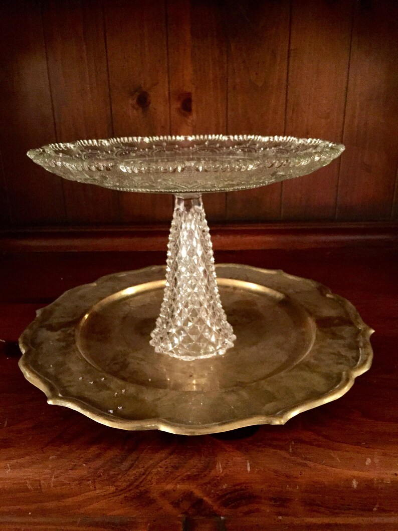 Tall cut glass cake stand Etsy