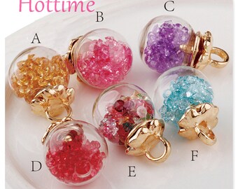 Glass Ball Crystal Alloy DIY Deco Jewelry Components Pandent Charms Alloy Medallion Beads Earring Hair Ornaments  DIY With Alloy Ring WTD56