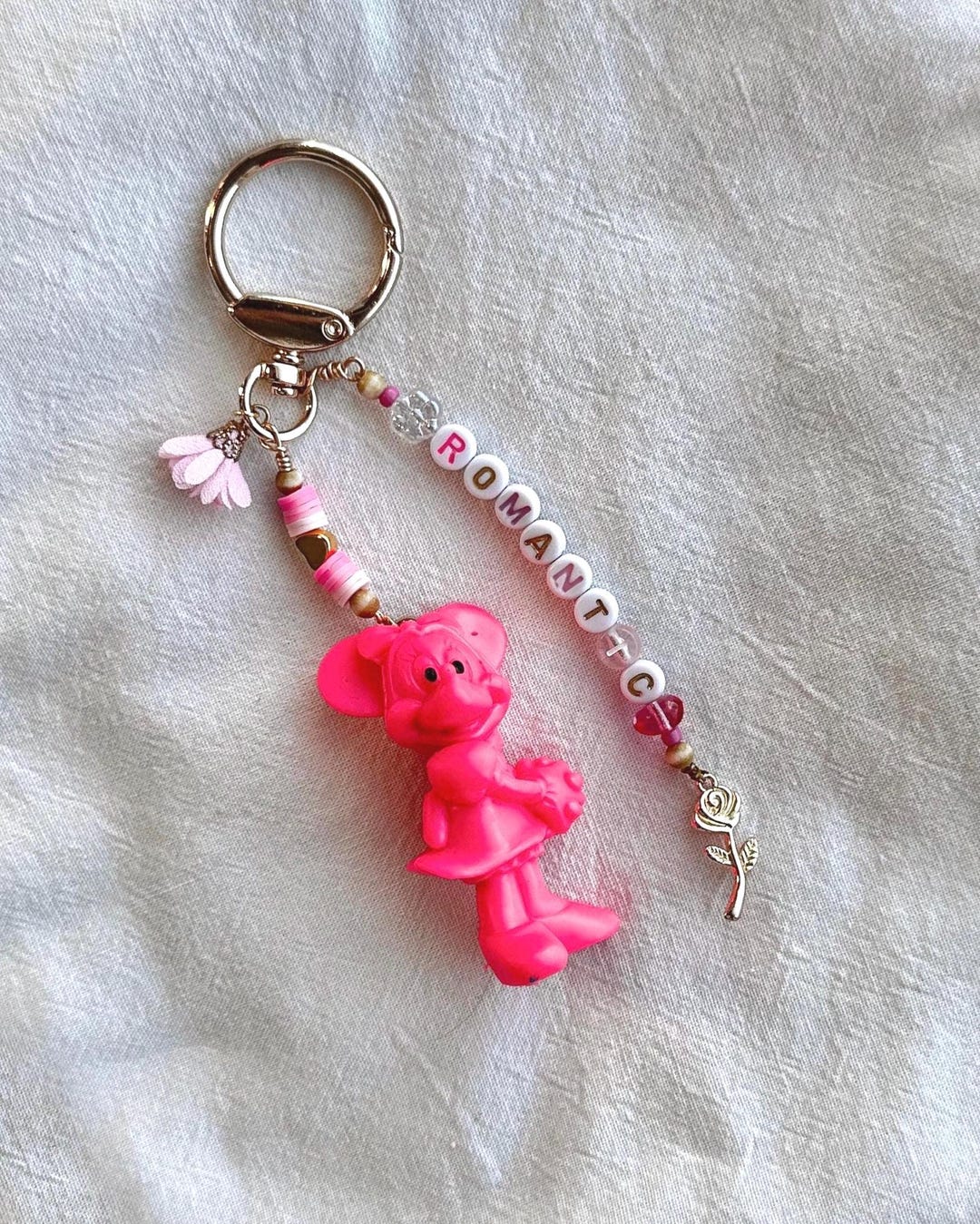 Vintage Pink Mouse Keychain - 'ROMANTIC' Beaded Bag Charm - Etsy