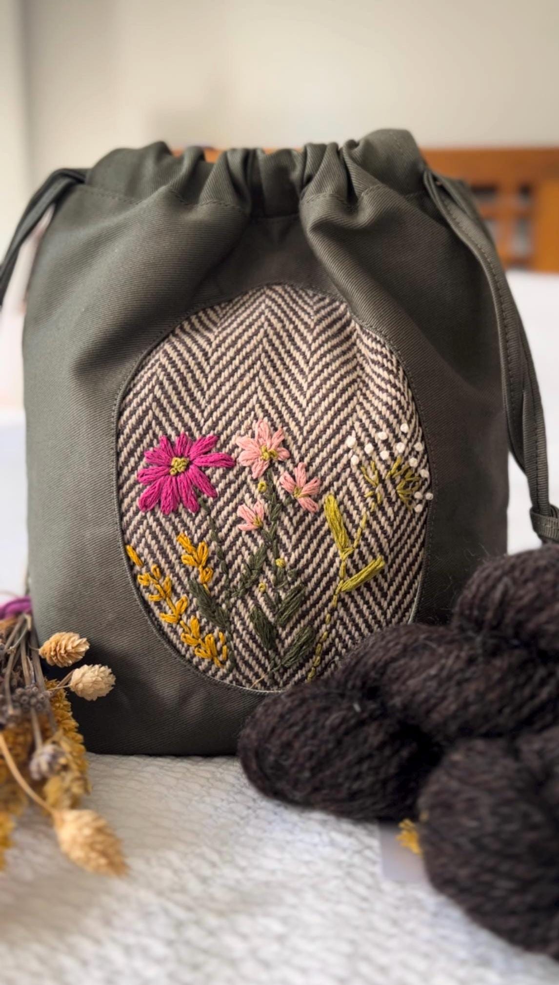 Drawstring Project Bag With Embroidery - Etsy