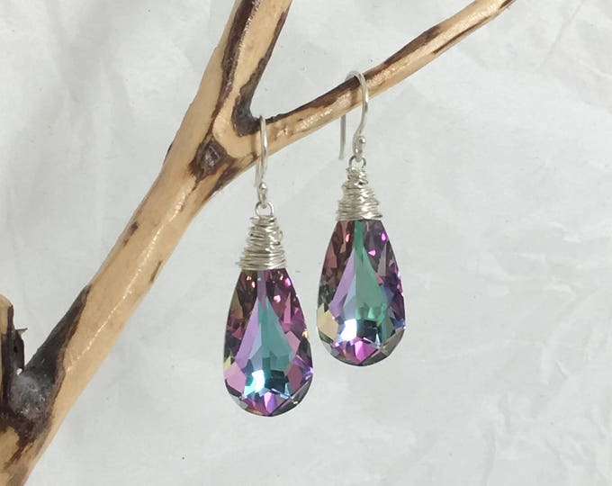 Featured listing image: Swarovski Crystal  (crystal passions , crystal vitrail light)Teardrop Wire Wrapped earring