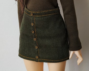 PREORDER Minifee button skirt moss green corduroy, minifee clothes outfit mini skirt