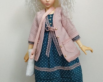 Sweet Autumn - pastel mori outfit 4 pcs set for minifee bjd dolls, minifee clothes dress sweater cardigan