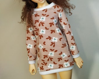 Minifee slim msd bjd blouse jumper sweater with floral print and dusty rose color, minifee clothes outfit for slim msd bjd