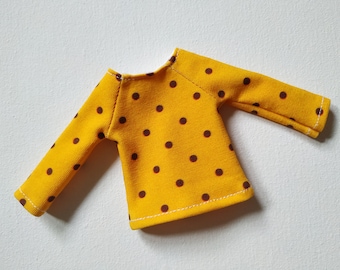 Mustard dots - blythe pullip blouse jumper tee for blythe pullip azone obitsu and similar dolls, blythe pullip outfit clothes