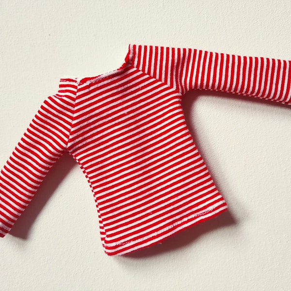 Red stripes! - must have blythe pullip blouse jumper tee for blythe pullip azone obitsu and similar dolls, blythe pullip outfit clothes