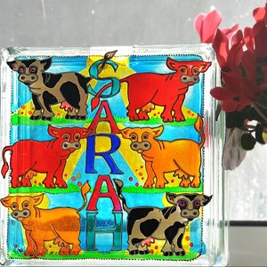 Cow Night Light Nursery Decor, Vetrate Mucche Sun Catcher, Decorazione camera da letto per bambini, Cortile Ornamento Giardino Arte, Regalo animale personalizzato