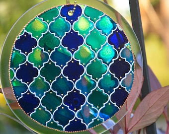Moroccan Blue Stained Glass Sun Catcher, 6