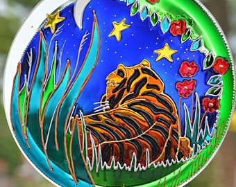 Tiger Art Sun Catcher, Big Cat Hanging Window Decoration, Hanging Garden Ornament, Wild Animal Jungle Suncatcher, Tiger Lover Colour Gift