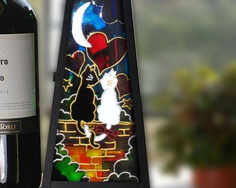 Custom Cat Couple Hanging Lantern with Cats to Match Your Own, Cat Lover Anniversary Gift, Stained Glass Garden Sun Catcher, Window Ornament