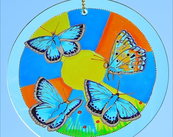 Chalkhill Butterflies Stained Glass Suncatcher - READY to SHIP GIFT