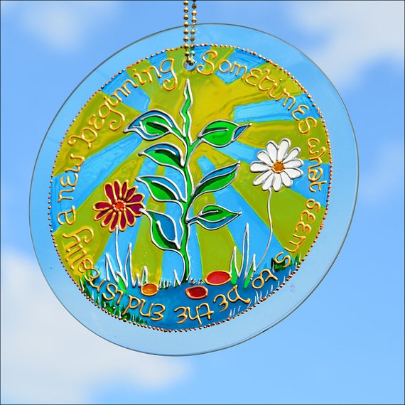 Inspirational Quote Stained Glass Suncatcher Happy Wall Etsy