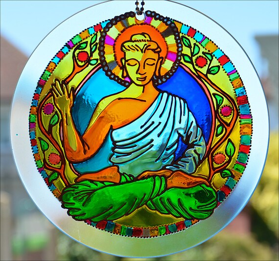 Suncatcher Hanging Painted Glass /& Metal Fairy NEW 10 1//2/" diameter A
