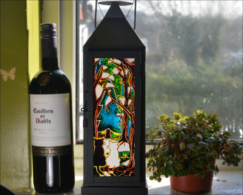 Linterna del gato del bosque de cuatro estaciones suncatcher | Etsy