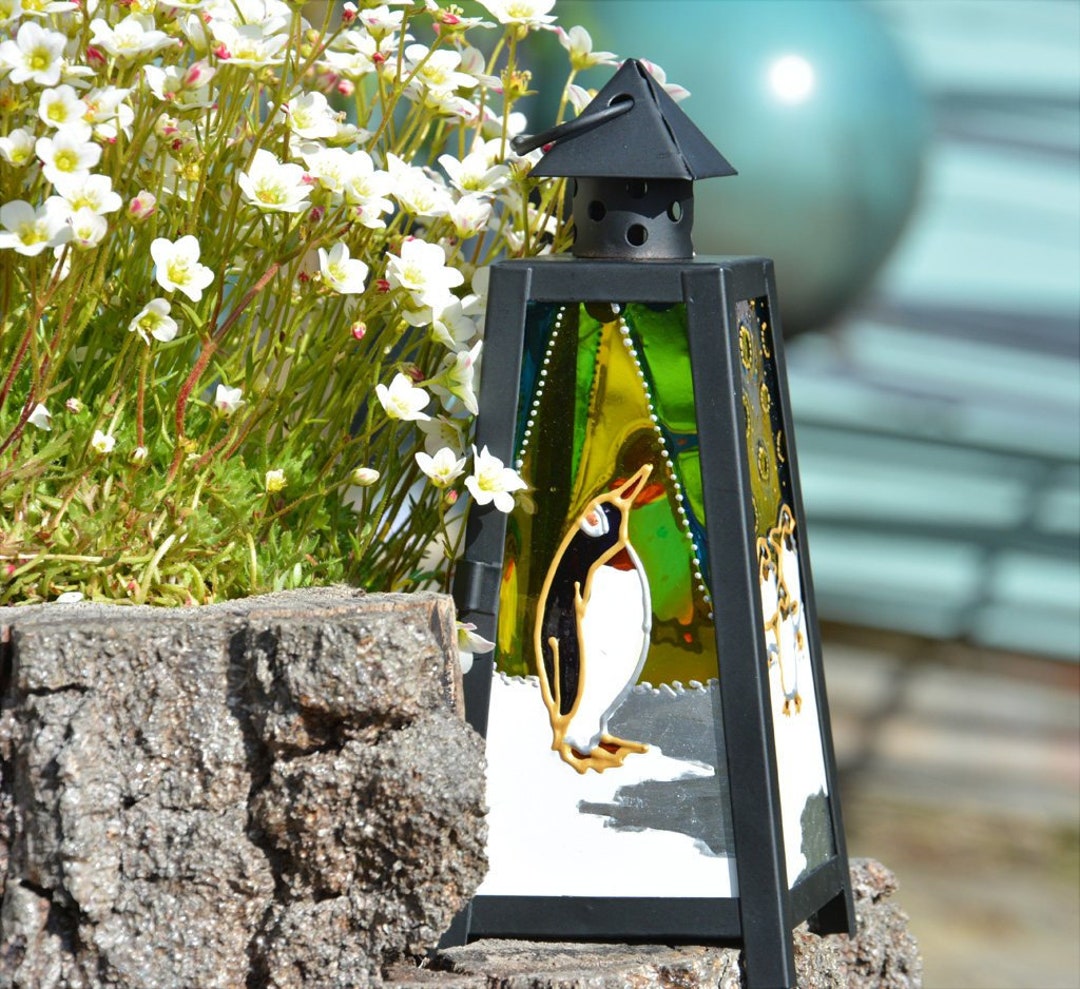 Penguin Tealight Lantern 8 Hand Painted Sun Catcher Etsy UK