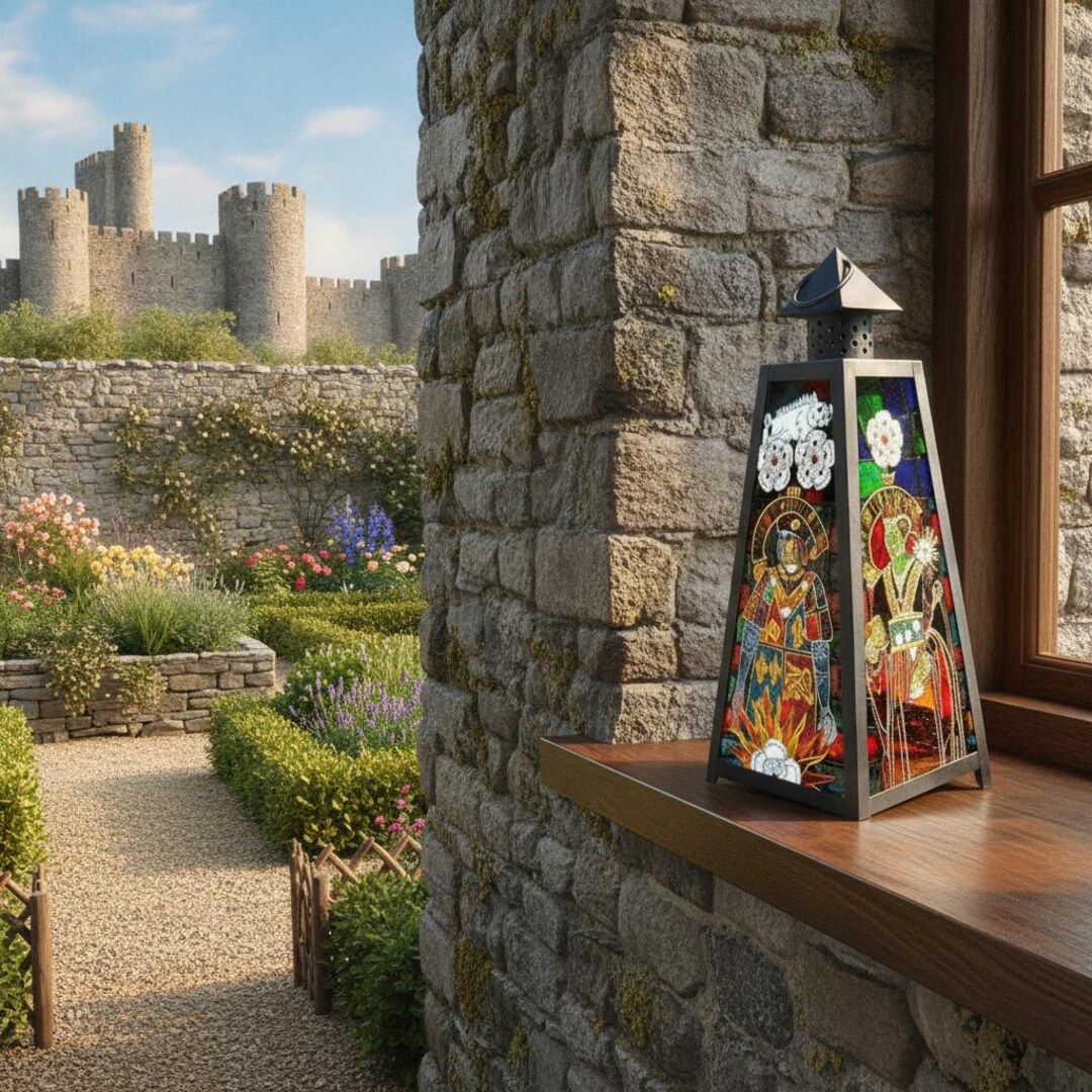 Richard III Hanging Lantern, Hand Painted Stained Glass Yorkist