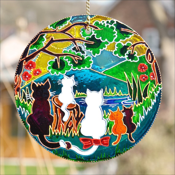 Attrape-soleil En Forme De Chat En Acrylique - Décoration Suspendue Fenêtre - Vitrail Coloré, Cadeau Pour Amoureux Des Chats