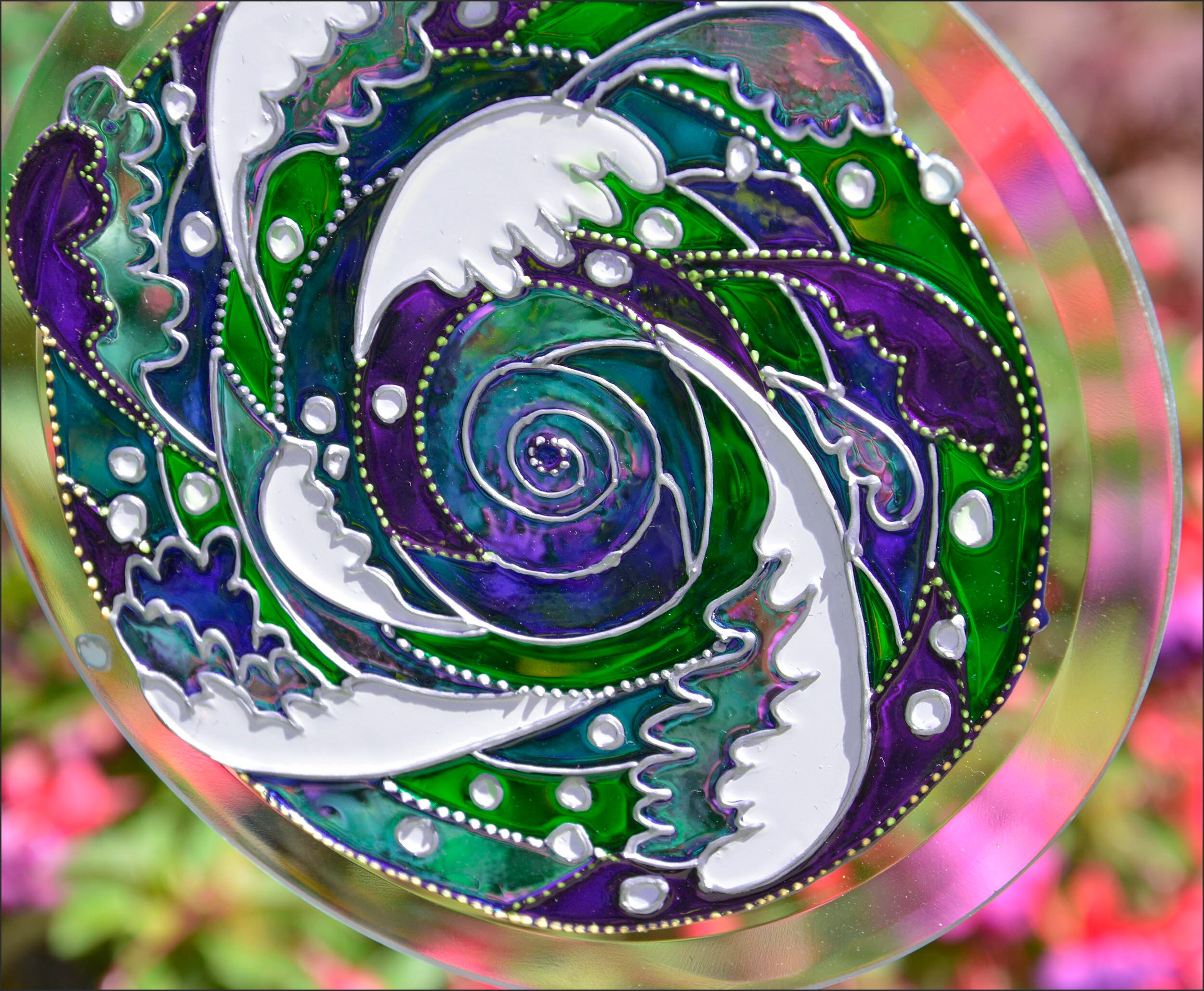 Oriental Ocean Stained Glass Sun Catcher, Hanging Great Wave