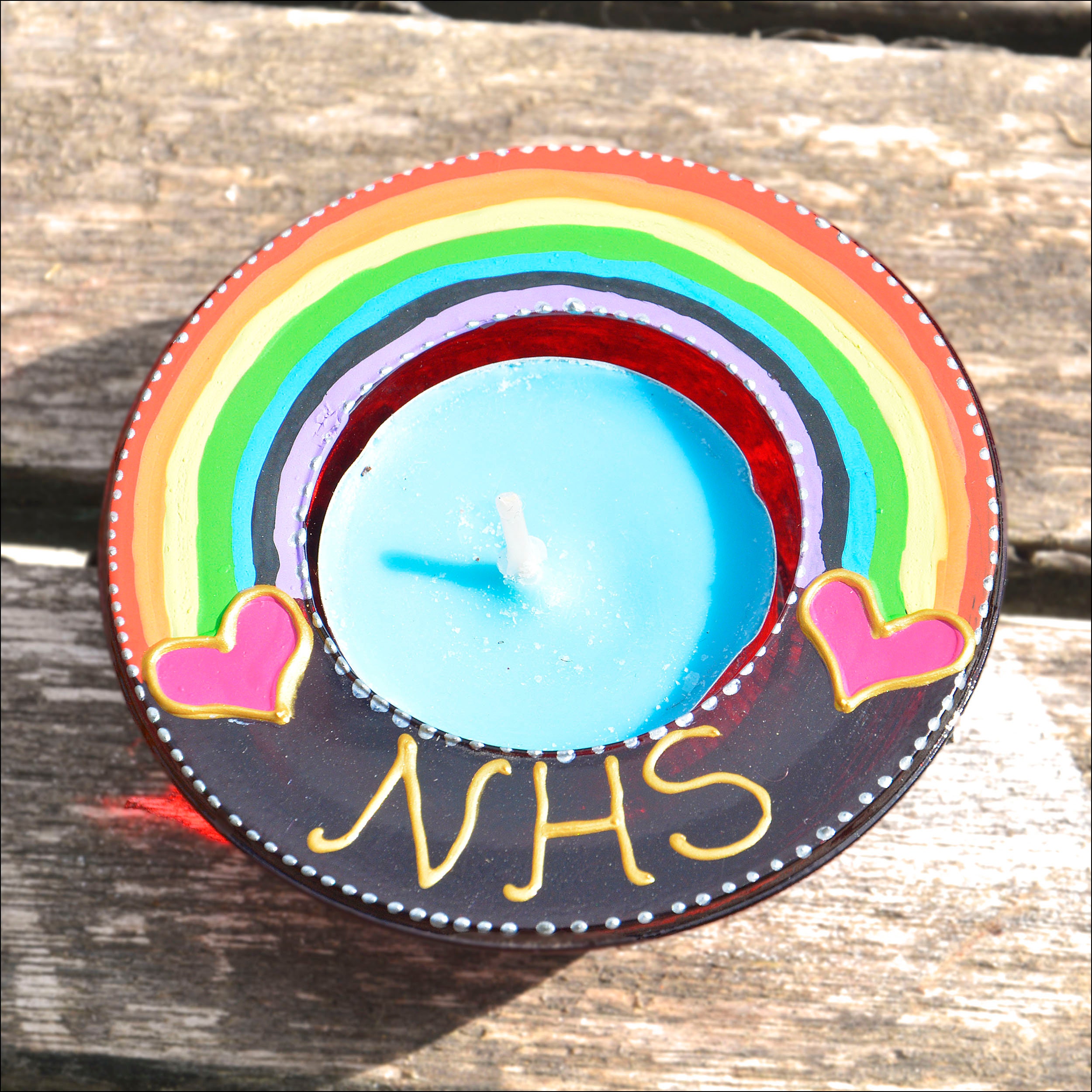 Hand Painted Rainbow NHS Candle Holder Thank You National Etsy