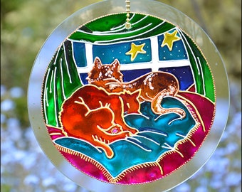 Cat Lover Stained Glass Suncatcher - READY to SHIP GIFT