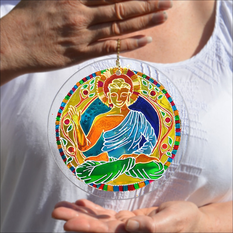 Stained Glass Buddha Wall Art Zen Garden Suncatcher Yoga Art Etsy